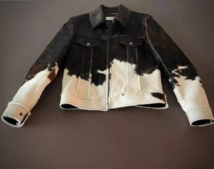 Men’s Cowhide Hair-On Jacket Real Pony Skin Natural Brown and White Hide Jacket