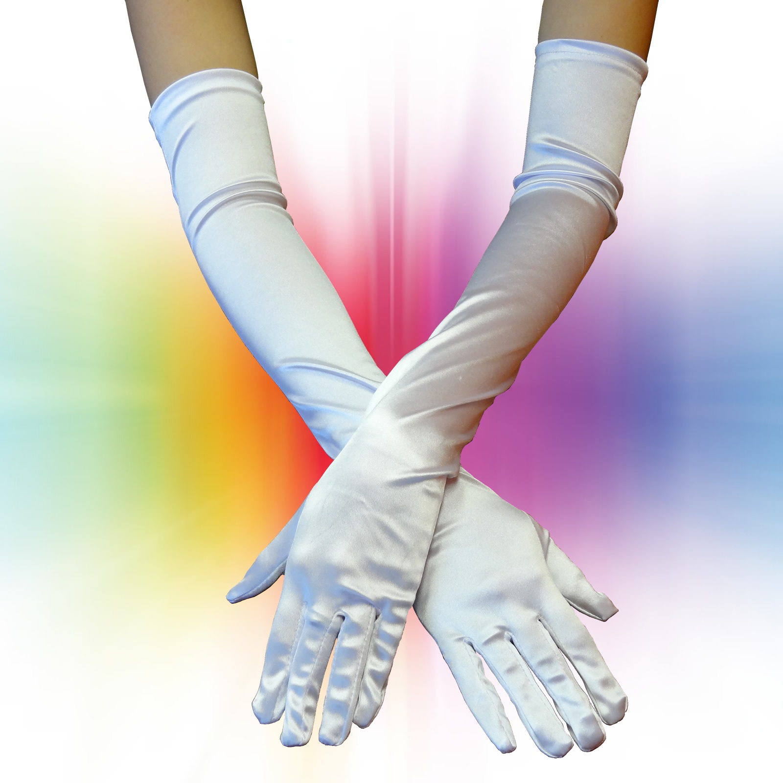 23″ WHITE LONG STRETCH SATIN BRIDAL WEDDING PROM PARTY GLOVES SEXY COSTUME OPERA