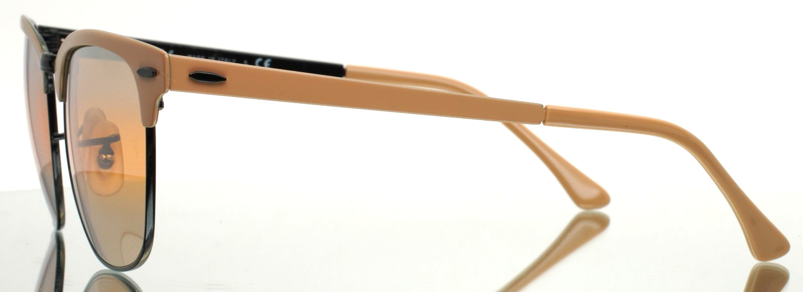 RAY BAN RB3716 9157/AG Clubmaster Metal Beige Black Mirror Sunglasses 51-21-145