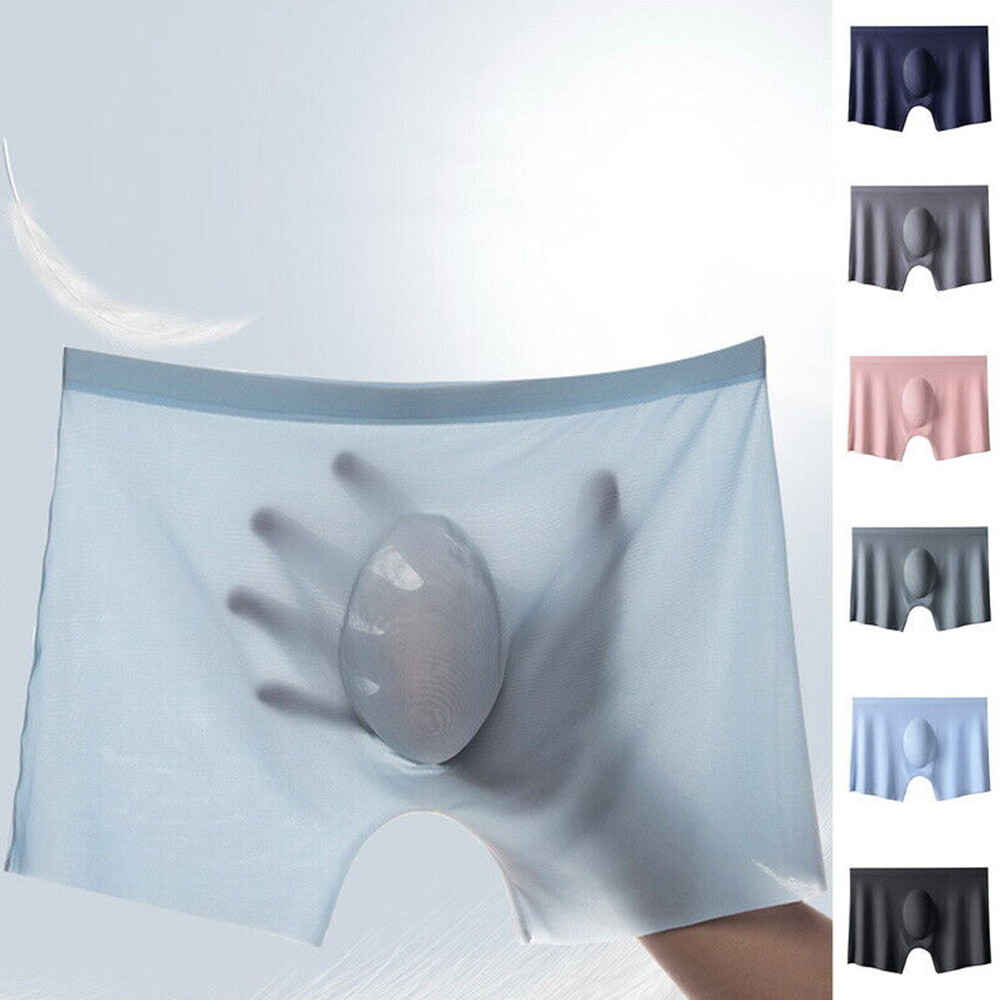 Men’s Ice Silk Seamless Boxer Briefs Pouch Underwear Shorts Trunks Underpants