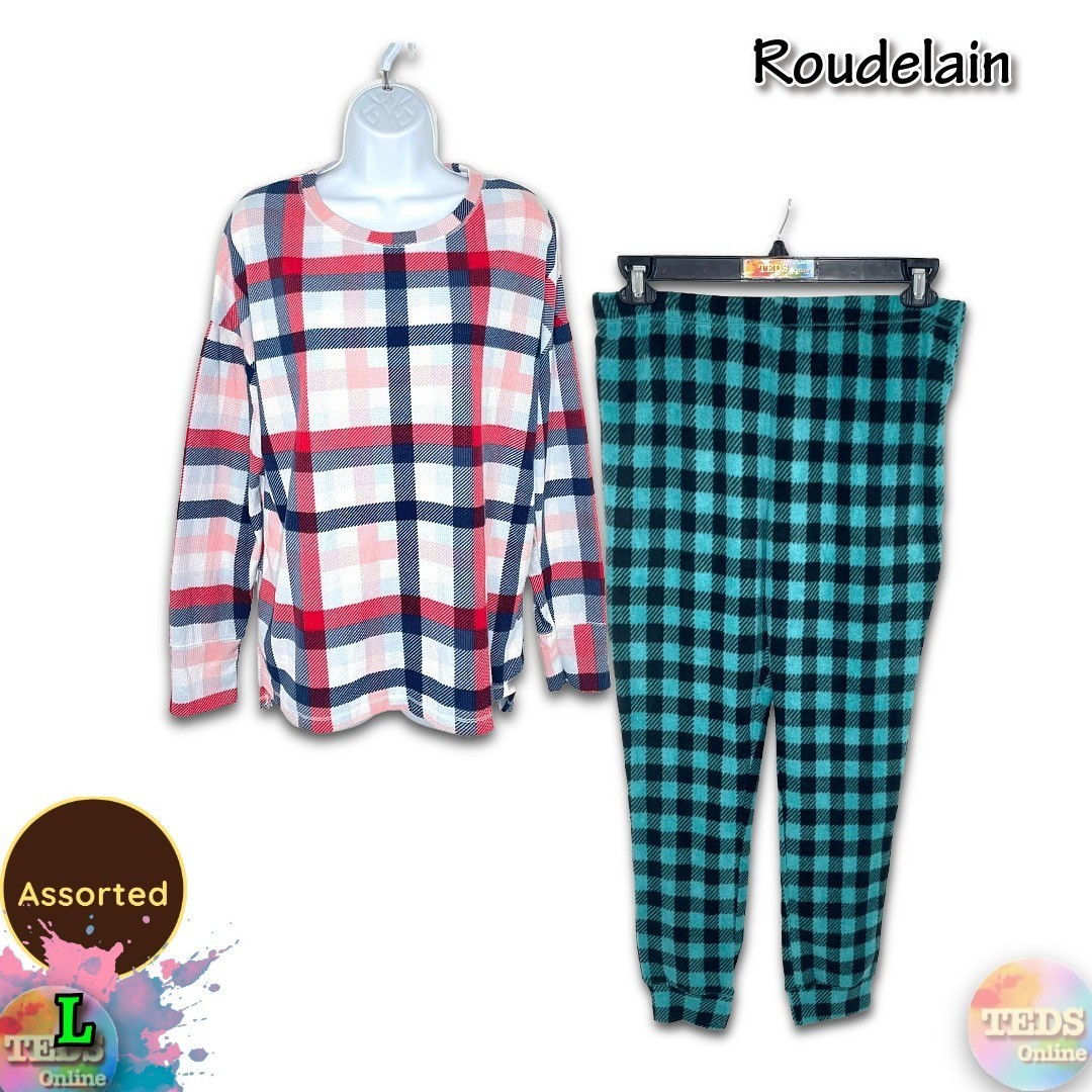 NWT Roudelain Women’s L Plaid Long Sleeve Top & Joggers Pajama Set Assorted