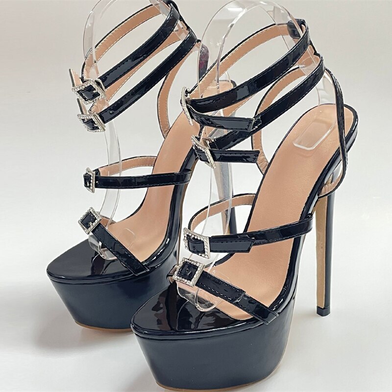 Women Sexy 16cm High Stilettos Platform Sandal Buckle Ankle Strappy Party Shoes