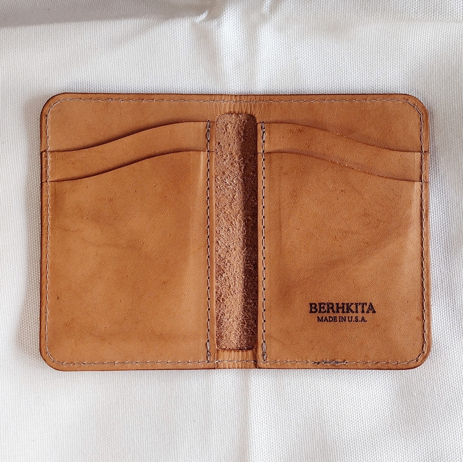 handmade 100% real leather wallet aged natural veg tan vertical bifold