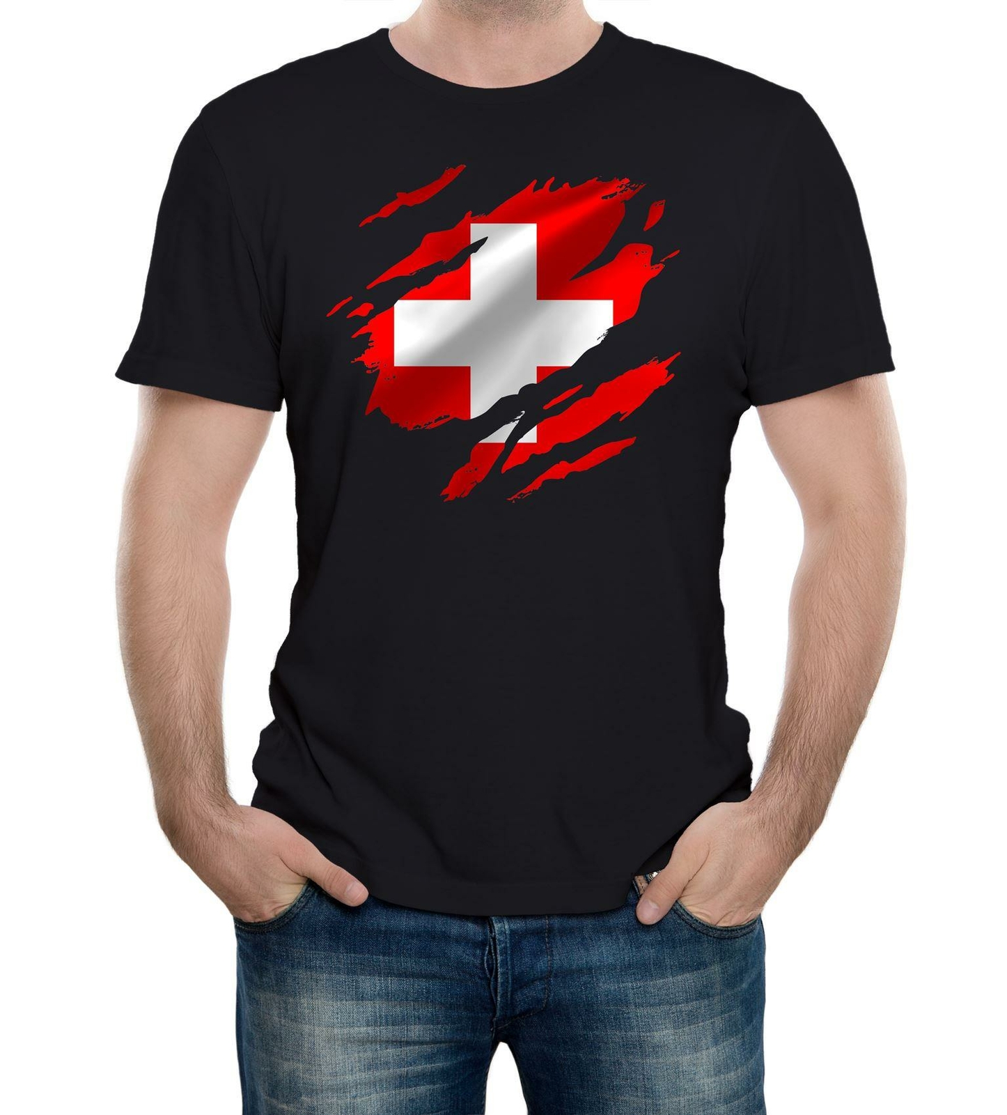 Torn Switzerland Flag Men’s T-Shirt Swiss Bern Country national football