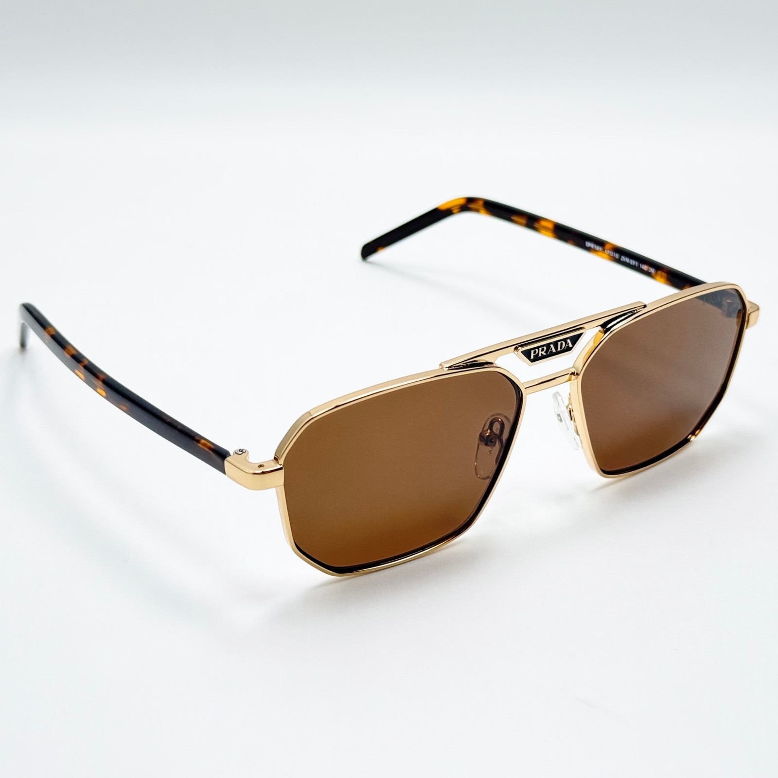 Prada SPR 58Y Pilot Sunglasses Gold Frame Brown Lens Havana Men Made in Italy