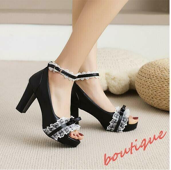 Chic Womens Lace Bowknot Sandals Peep Toe Dress Party Casual Faux Leather Shoes