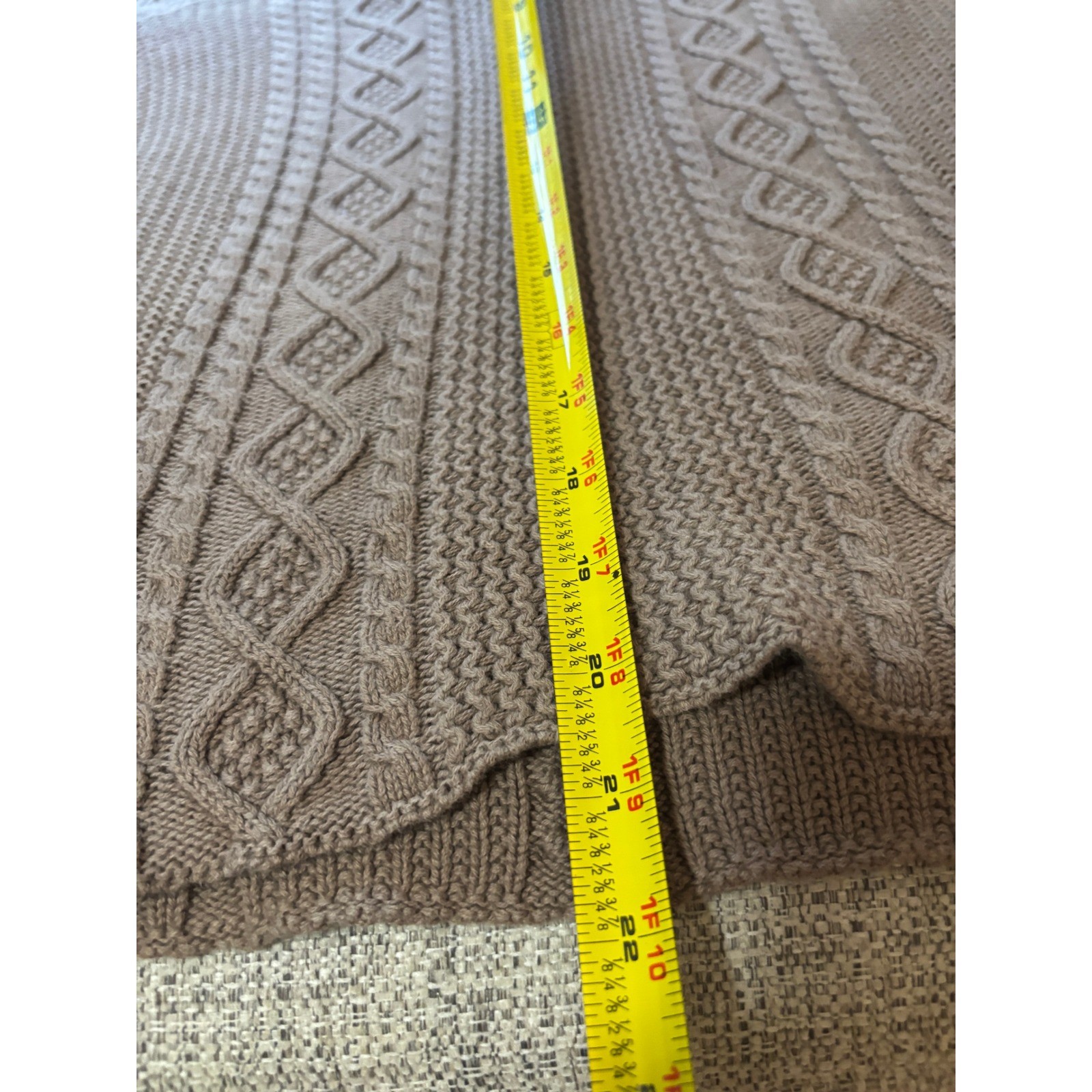 Jeanne Pierre Cable Knit Cowl Neck Sweater Tan Cotton Cozy Cottagecore