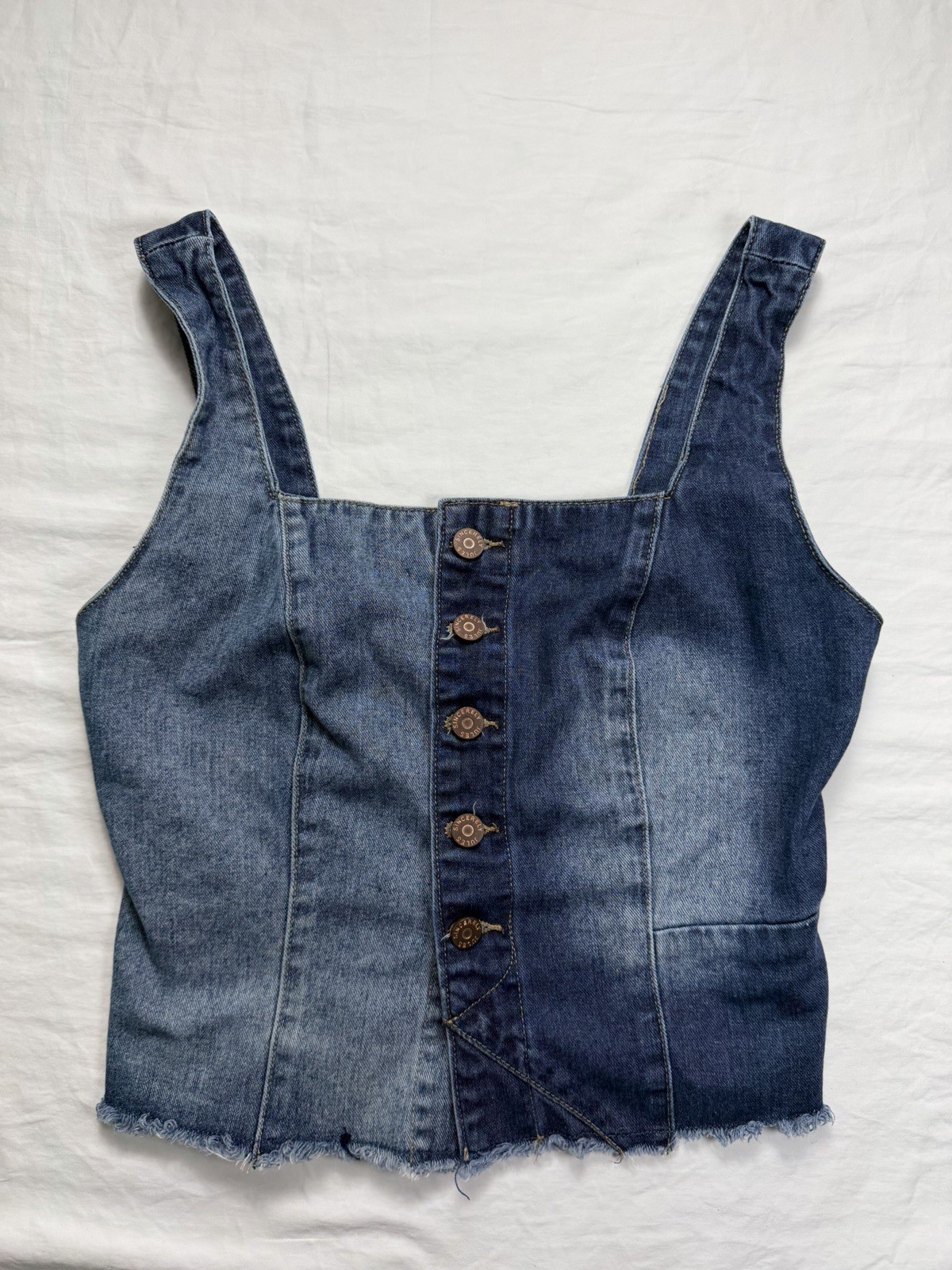Sincerely Jules Colorblock Two-Tone Denim Crop Top Vest