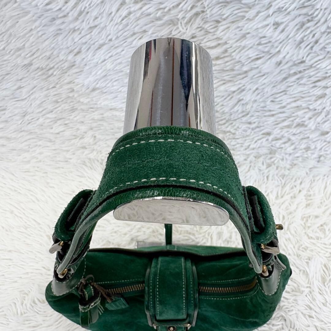 COACH Vintage Suede Hobo Shoulder Bag Green Gold Tassel Women 12.6in Lush Style