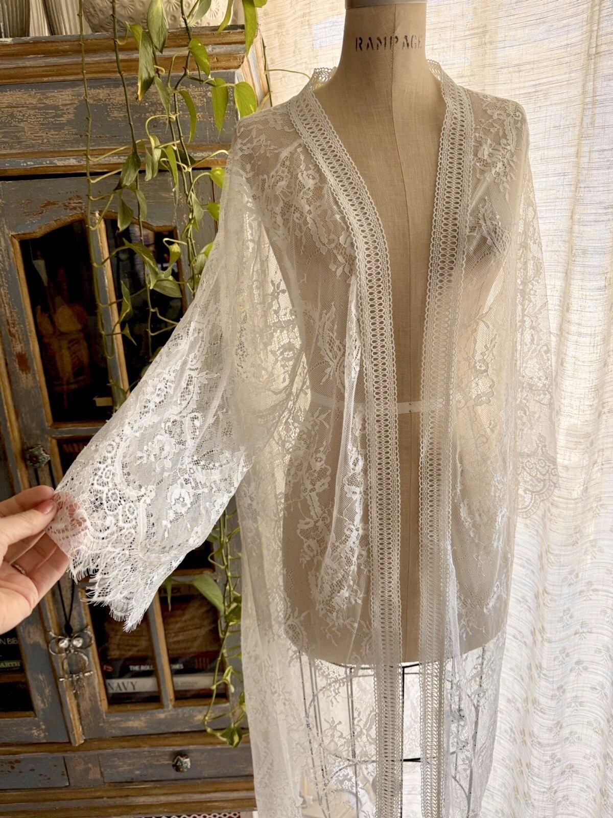 Boho Sheer Floral Lace Long Duster Kimono Cardigan Festival Bohemian White 3X