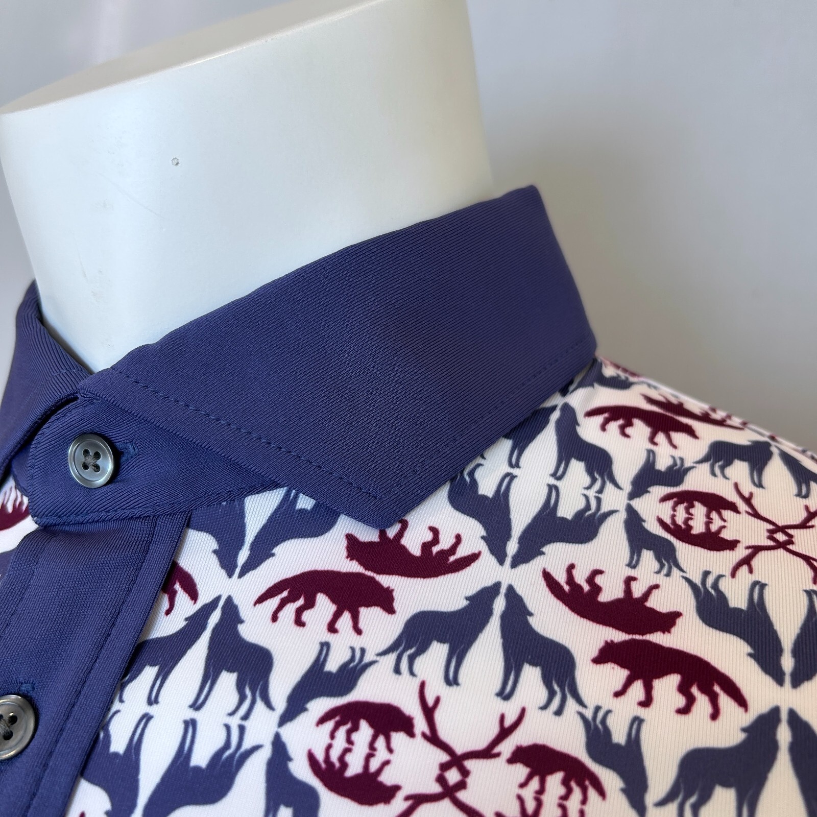Greyson Golf Polo Mens Medium 2XL White Performance Shirt Wolf Labyrinth