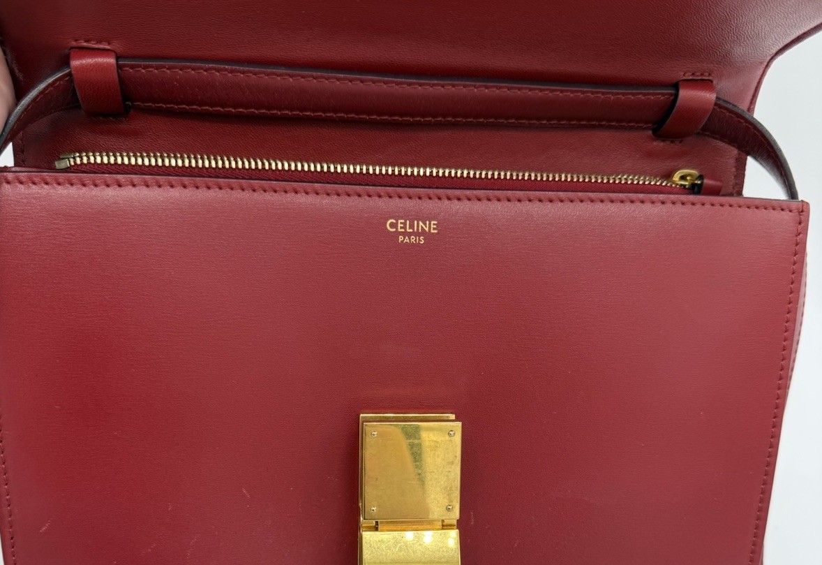CELINE Classic Box Medium Shoulder Bag Leather Red