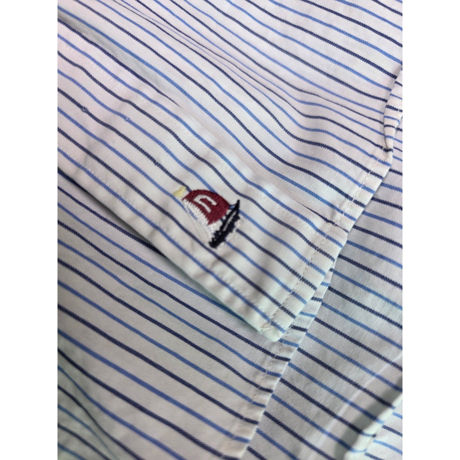 Vintage Nordstrom Button Down Shirt Mens 15.5-32 Blue White Pinstripe Broadcloth