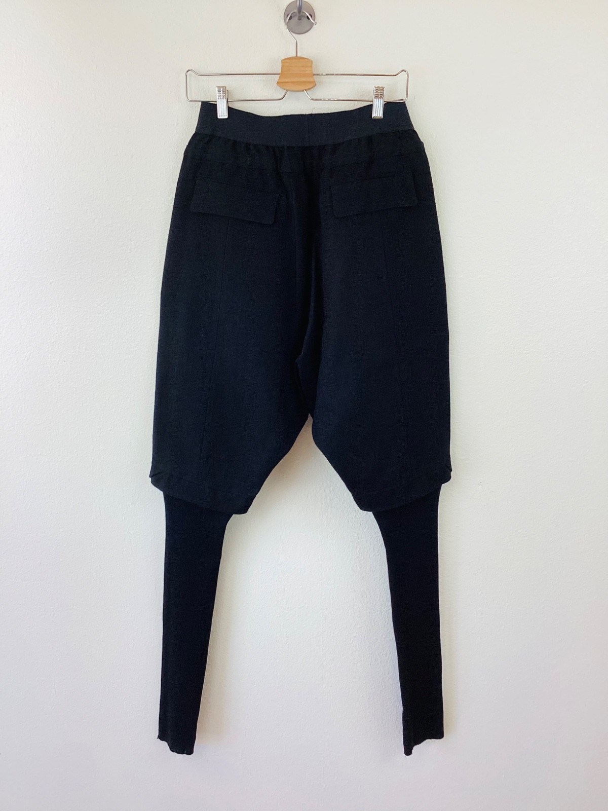MA JULIUS Black WOOL & Linen DROP CROTCH Shorts Over LEGGINGS Pants 3