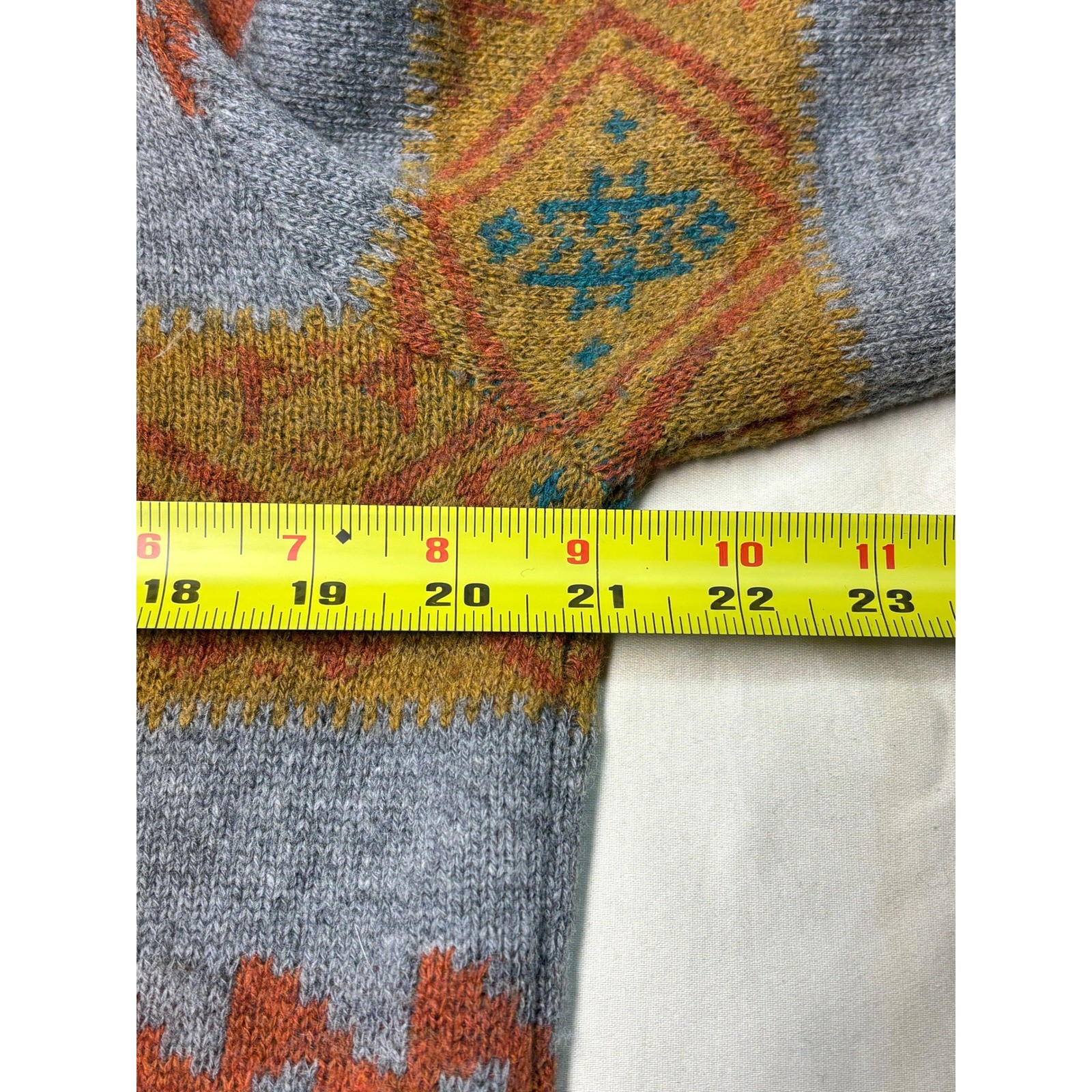 Levi Strauss Co Mens L Geometric Pattern Wool Blend Sweater Gray Orange