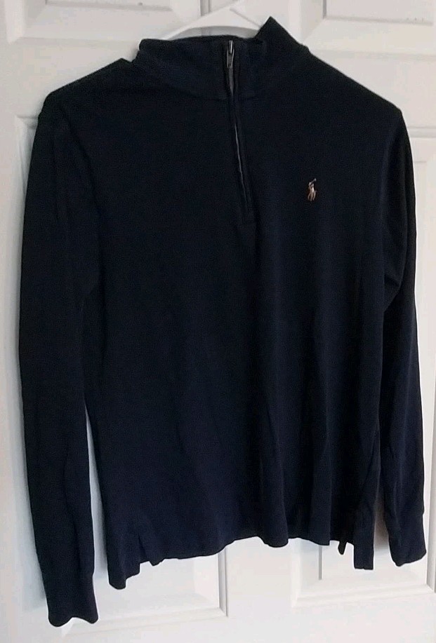 Polo Ralph Lauren Boys 14-16 Long Sleeve Navy Blue Shirt 1/4 Zip NWOT Free Ship!