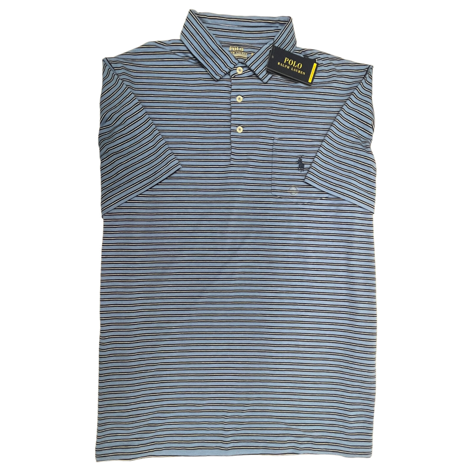 Polo Ralph Lauren Mens Performance Short Sleeve Shirt Blue Striped Jersey $98