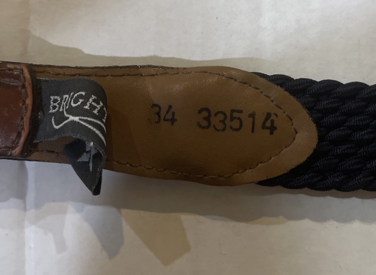 Brighton Woven Stretch Belt Mens 34 Navy Blue Croc Trim Brass Buckle Vintage EUC