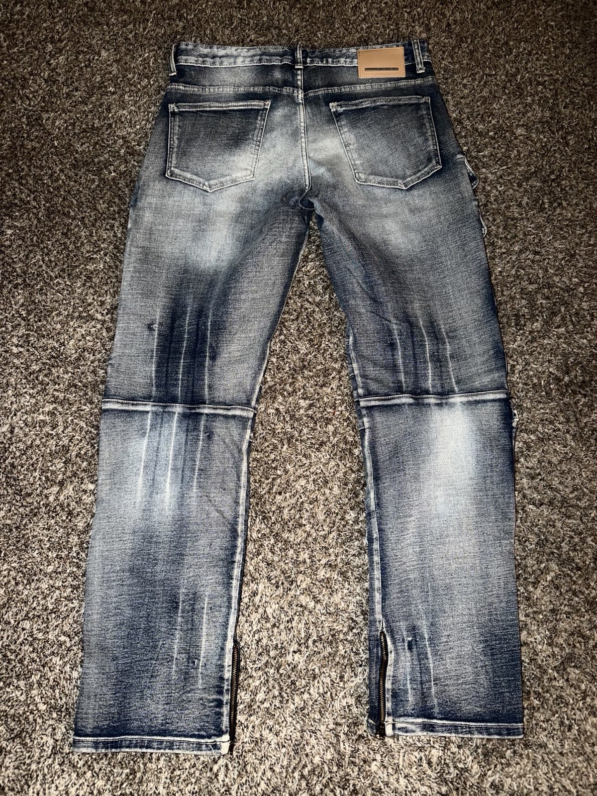 Men’s Cargo Utility Distressed Pocket Jeans Pants Stretch Blue Denim Urban 34-32