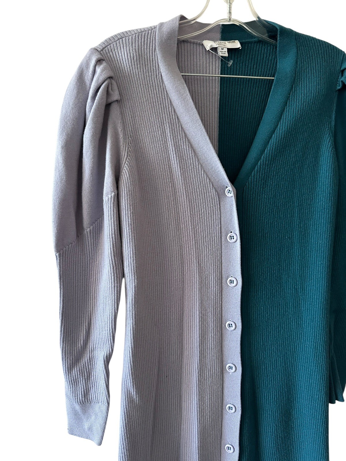 Busayo Collective Womens M Colorblock Wool Sweater Dress Midi Puff Sleeves