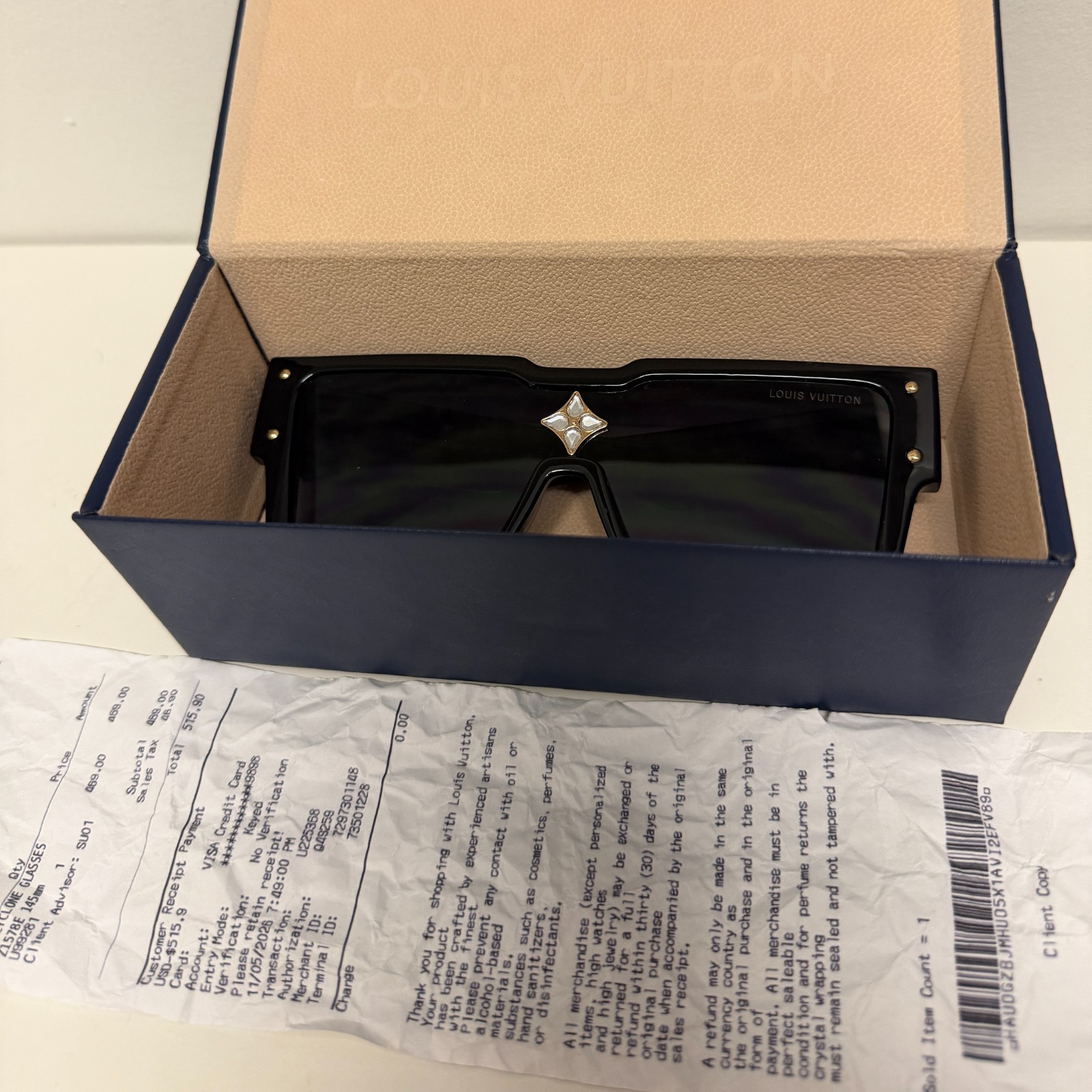 Louis Vuitton Cyclone Z1578E Square Black Glasses *WITH RECEIPT