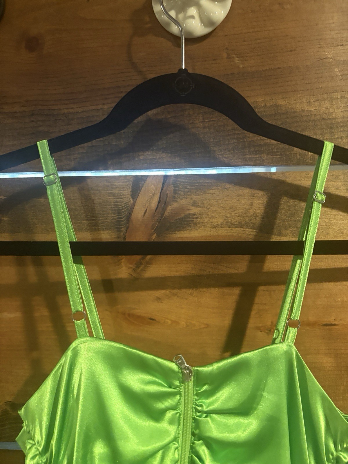 Mia Vesper Lime Green Sateen Dress With Many Bow Accents Adjustable Straps Small