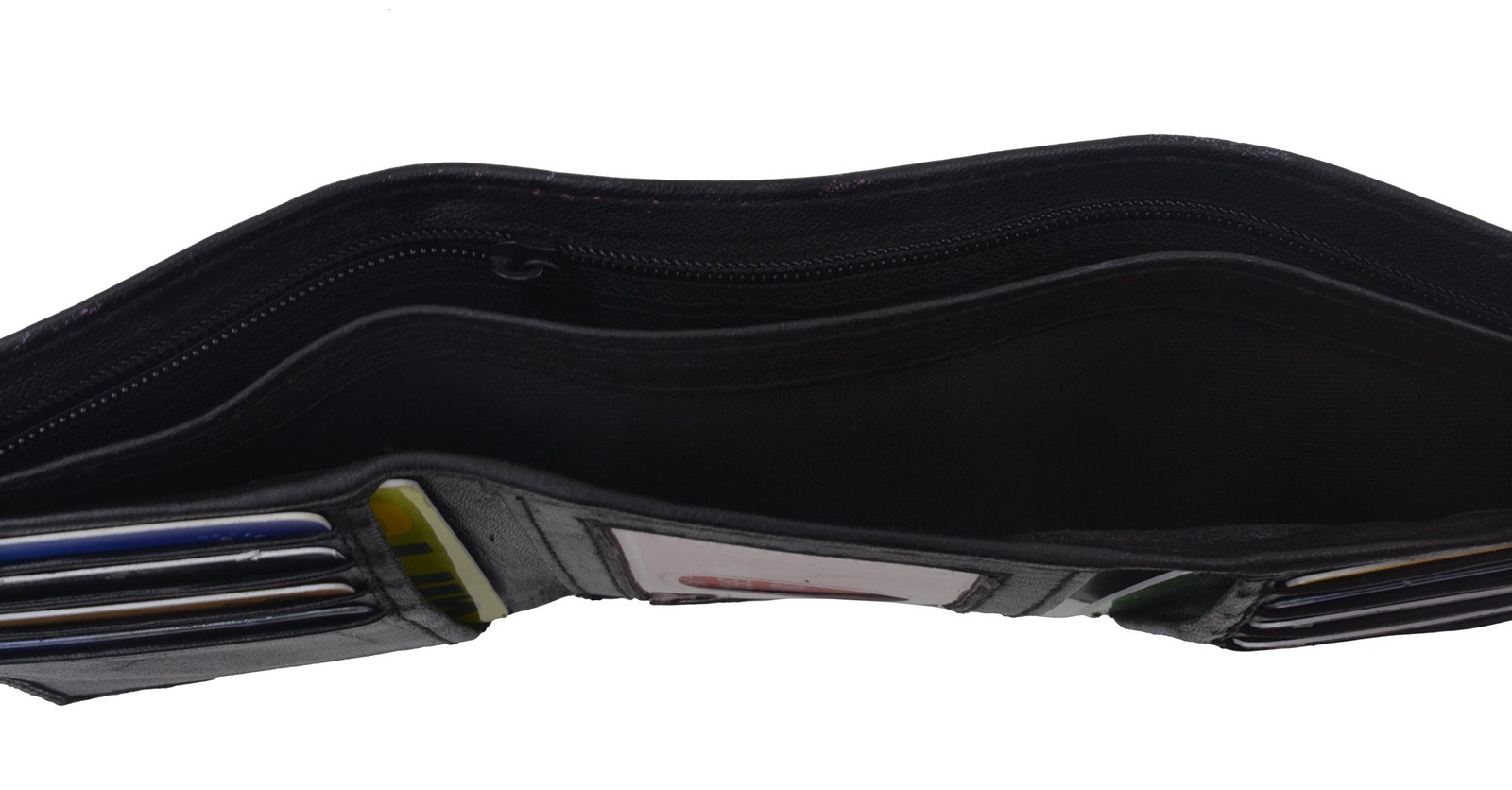 Men’s Genuine Leather Trifold Wallet Black 8 Credit Card slots Medium,