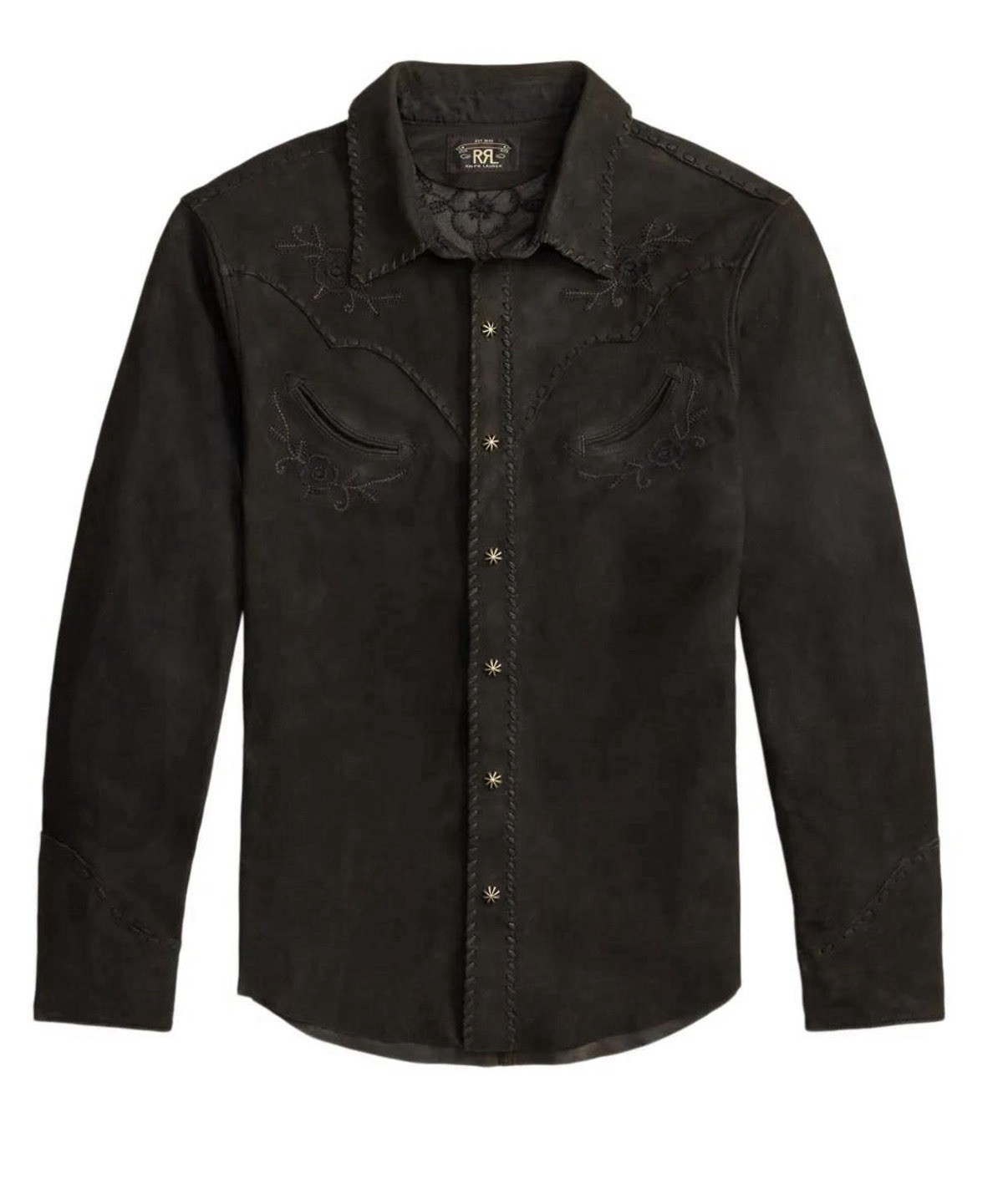 NWT $1900 RRL Ralph Lauren Black Sheepskin Western Detail Suede Shirt Jacket S