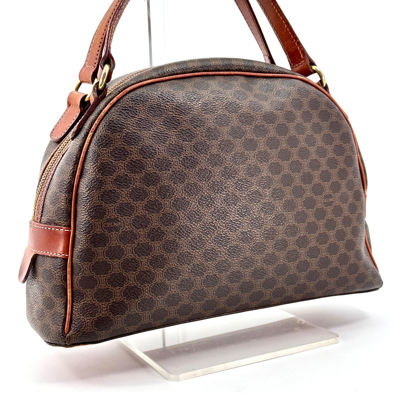 Celine Macadam Tote Bag PVC Leather Brown Authentic