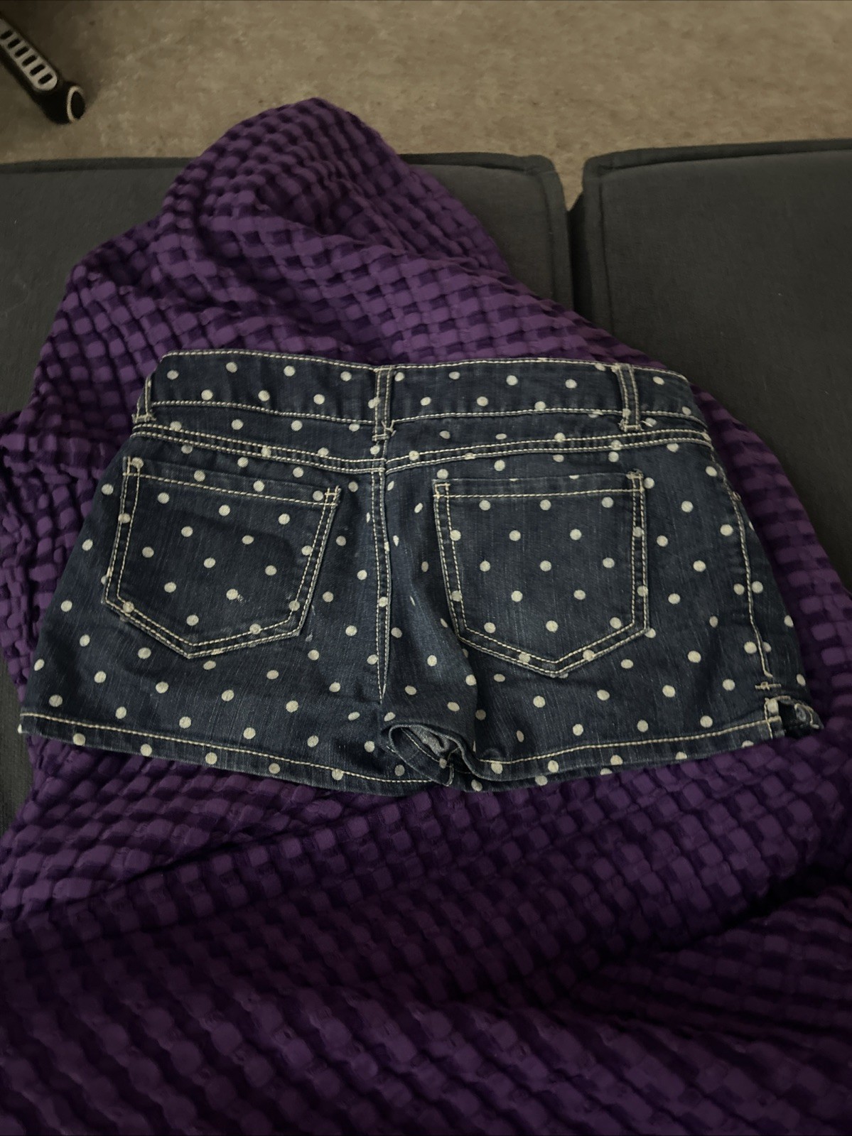 SO Heritage Blue Polka Dot Denim Shorts Womens Size 7 Casual Summer Cotton Blend