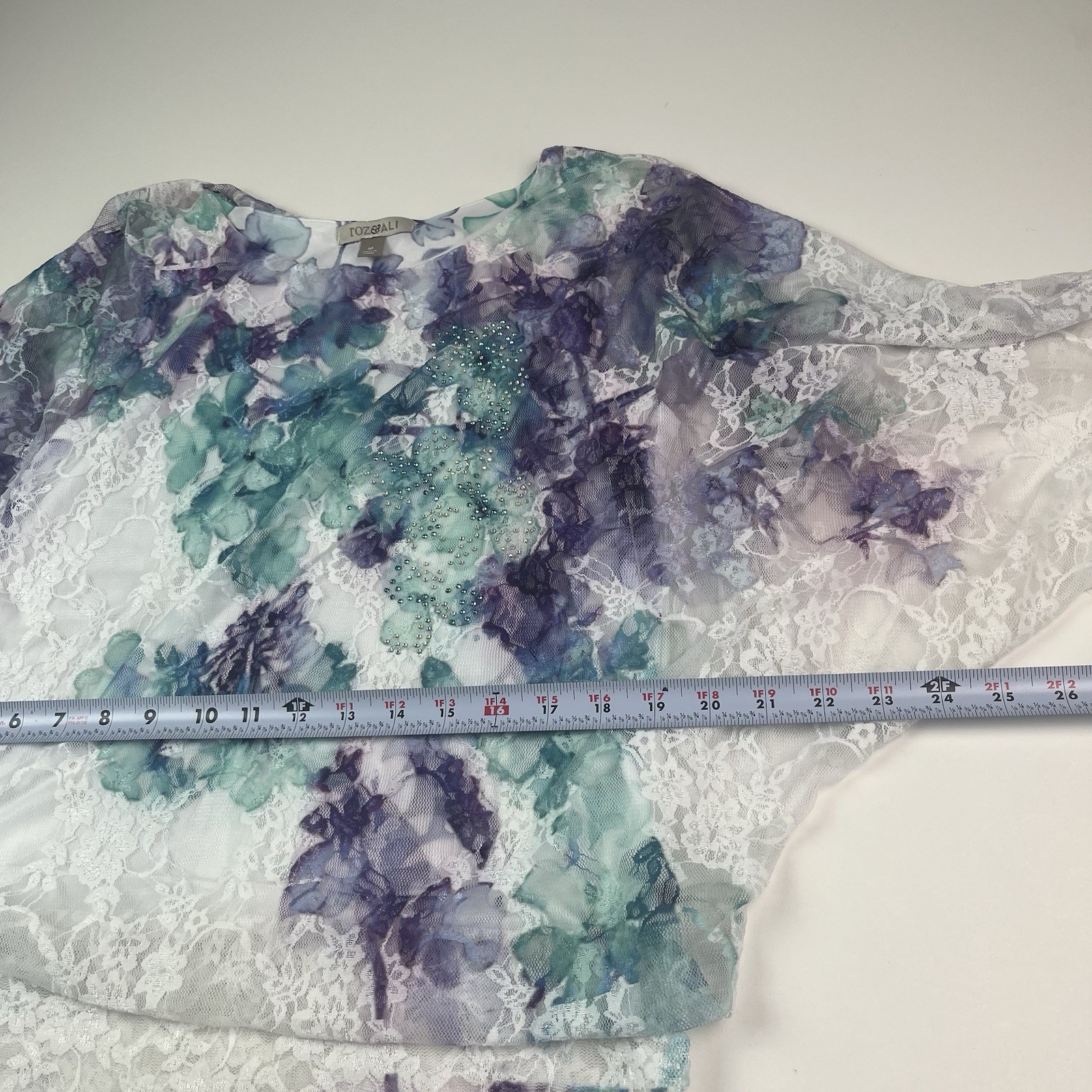 Roz & Ali Purple White Lace Batwing Top M Fairy Boho Indie Festival