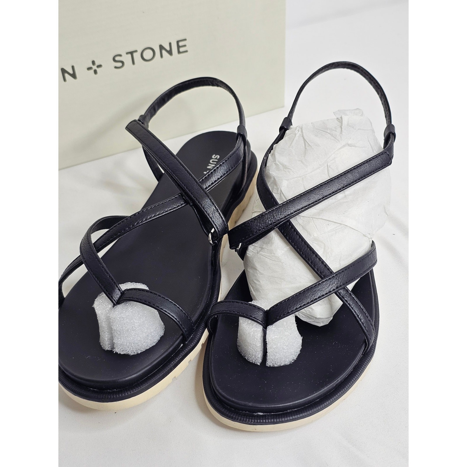 NIB Sun & Stone 8.5 Gladiator Boho Faux Leather Strappy Sandals