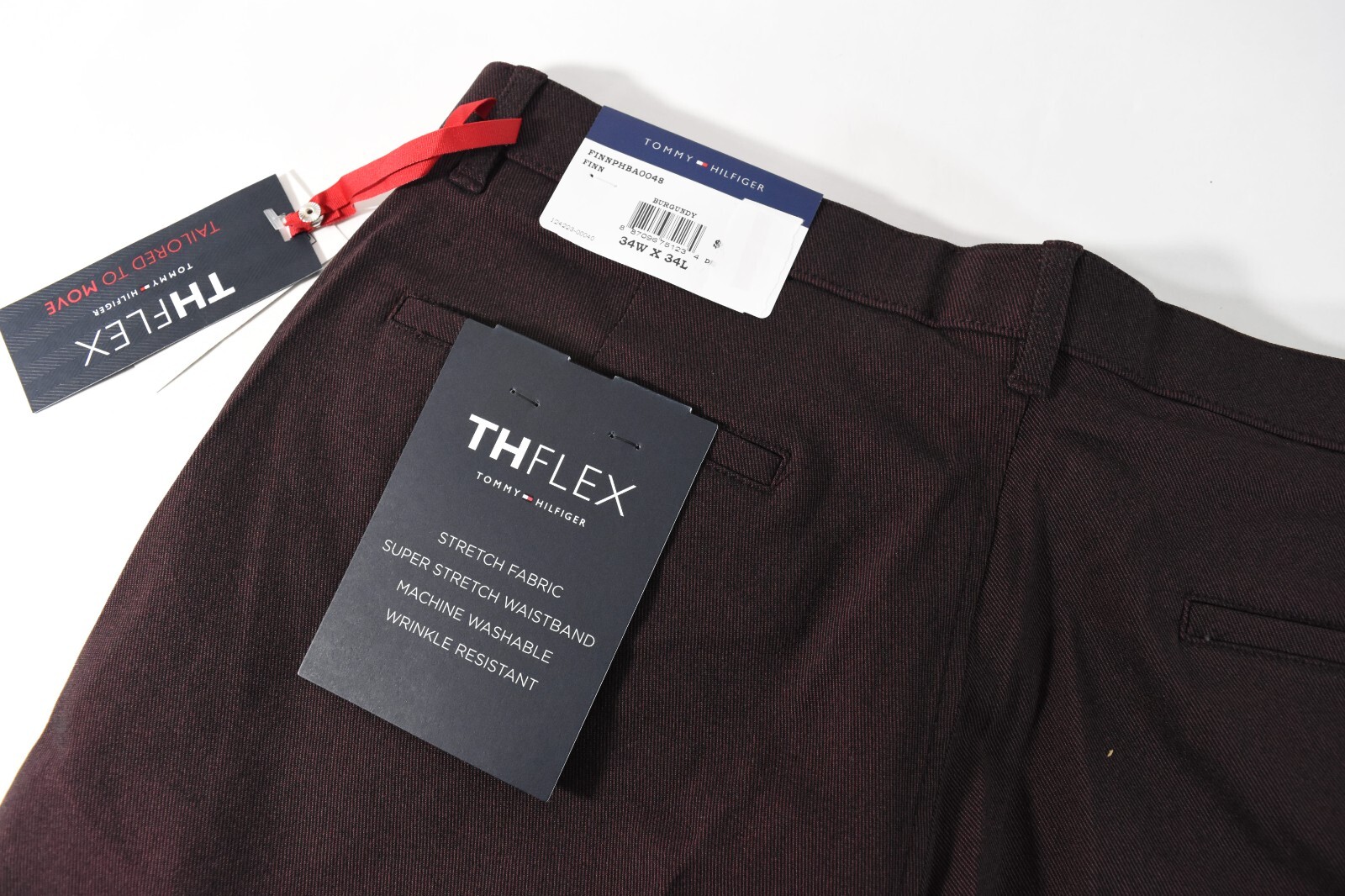 Tommy Hilfiger Mens Pants New 36 x 32 Burgundy Red THFlex Flat Front Stretch