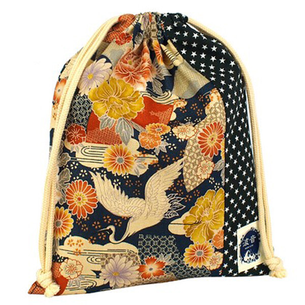 Japanese Crane Print x Black Star Everyday Use Drawstring Sack Large