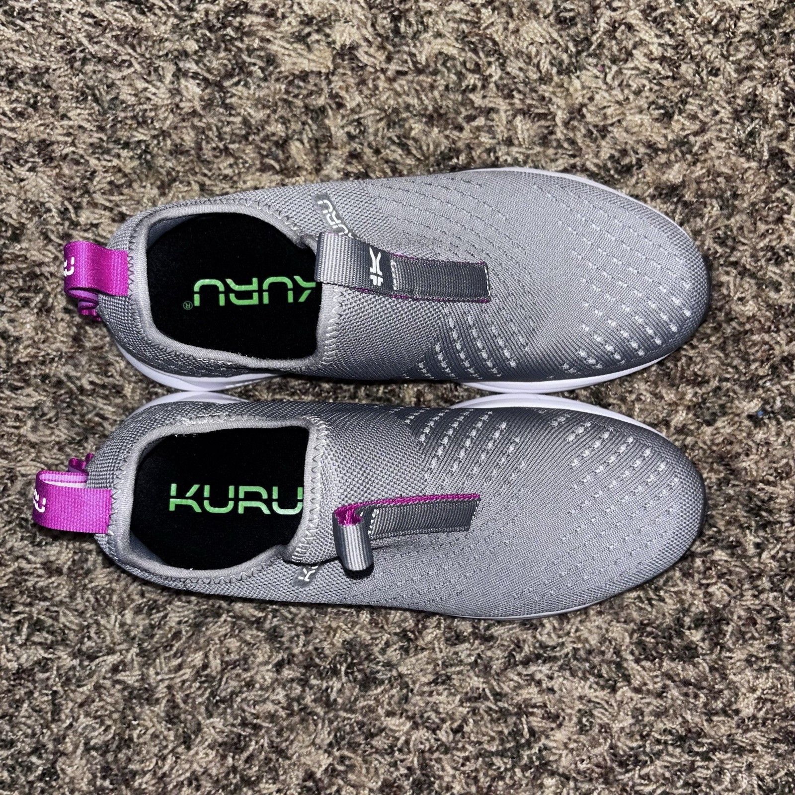 Kuru Atom Womens Size 7.5 Gray White Pink Walking Slip On Shoes Sneakers New
