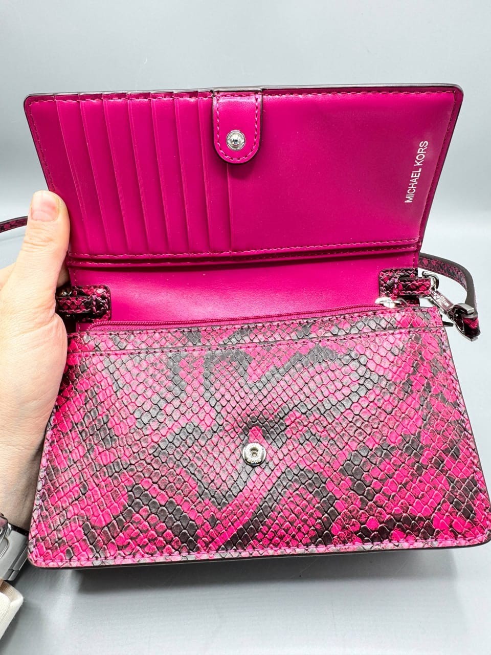 Michael Kors Jet Set Small Snake Print Crossbody Bag Pink Black Leather