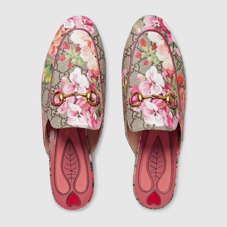 Gucci GG Supreme Princetown Blooms Flora Floral Monogram Mules Slides Size 37.5