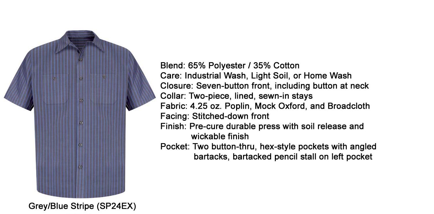 NEW Men Short Slv WORK SHIRT Blue Gray Mechanic Exxon Stripe SP24 EX Red Kap 2nd
