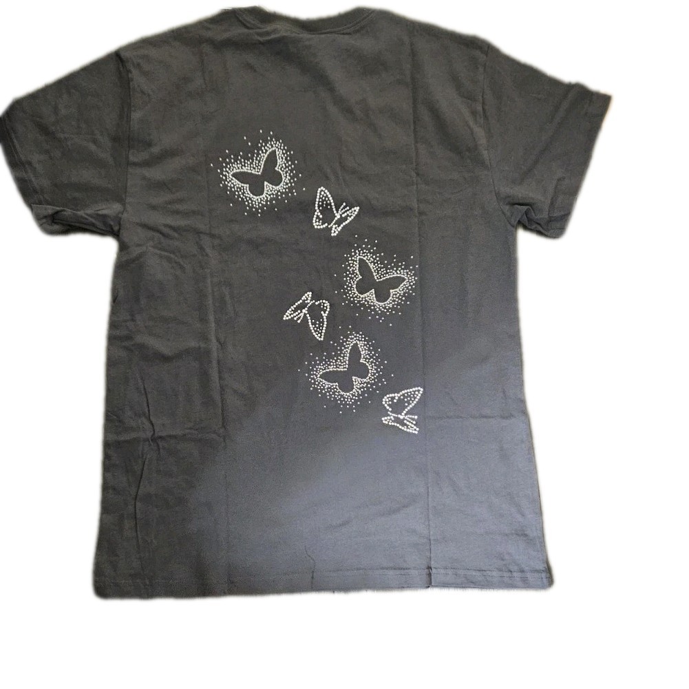 Victoria’s Secret Pink Bling Rhinestone Butterflies Campus Tee Shirt Coal XS-L