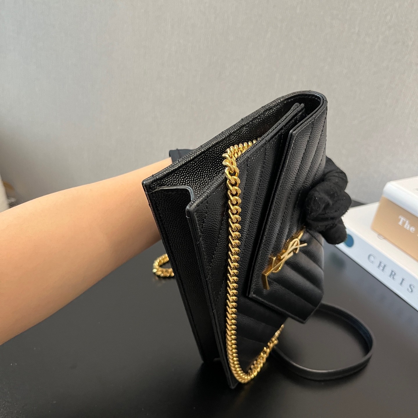YSL Monogram Envelope WOC Small Black Caviar Calfskin Crossbody US Ship