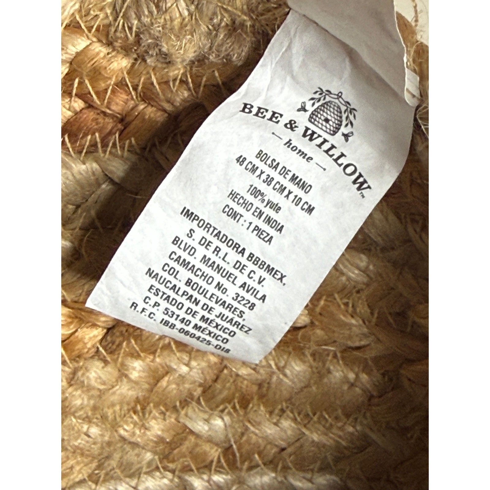 BLarge Woven Jute Tote Bag Botanical Print Boho Coastal Market Bag