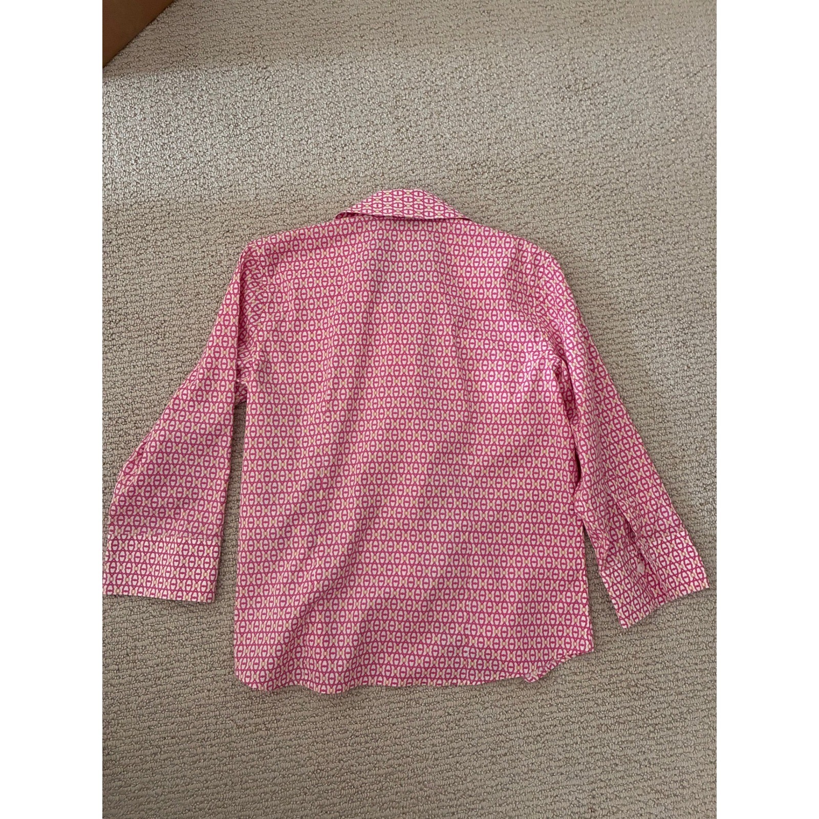 Talbots Wrinkle Resistant Stretch Pink Chain Link Print Button Down Shirt 4