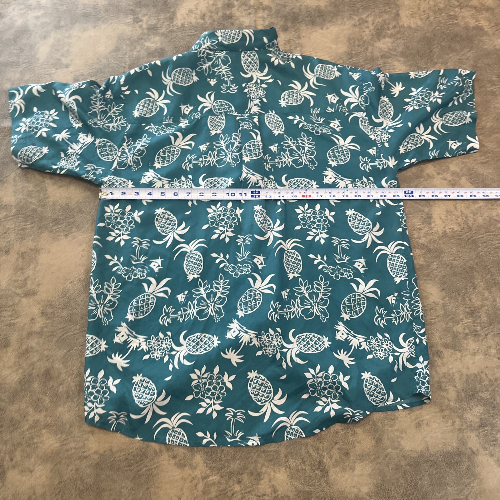 100% Silk Shirt Montage Pour Homme Size L Blue Turquoise Pineapple AOP *DAMAGED*