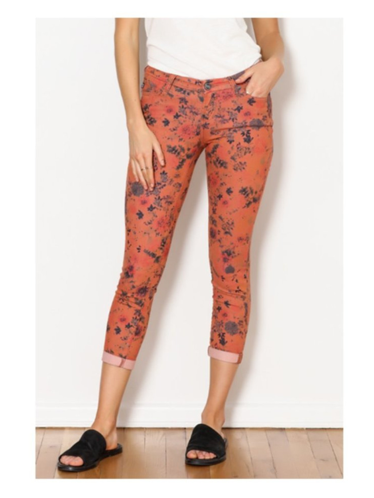 Dear John Coral Floral Print Ankle Skinny Jeans Womens Size 31 Guava Girl Boho