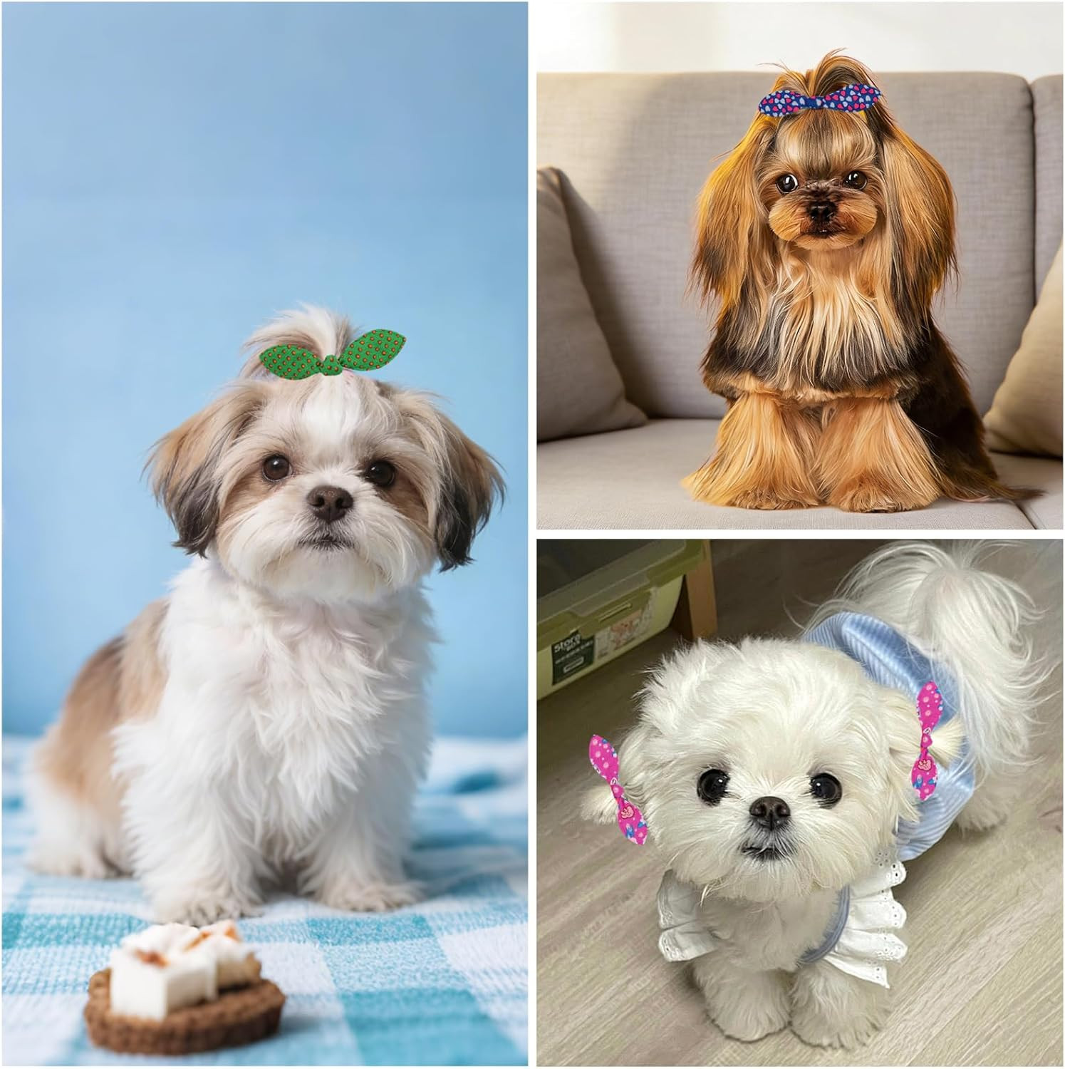 50 Pcs Small Dog Hair Ties, Rabbit Ear Shape Hair Bows with Rubber Bands, Cute M