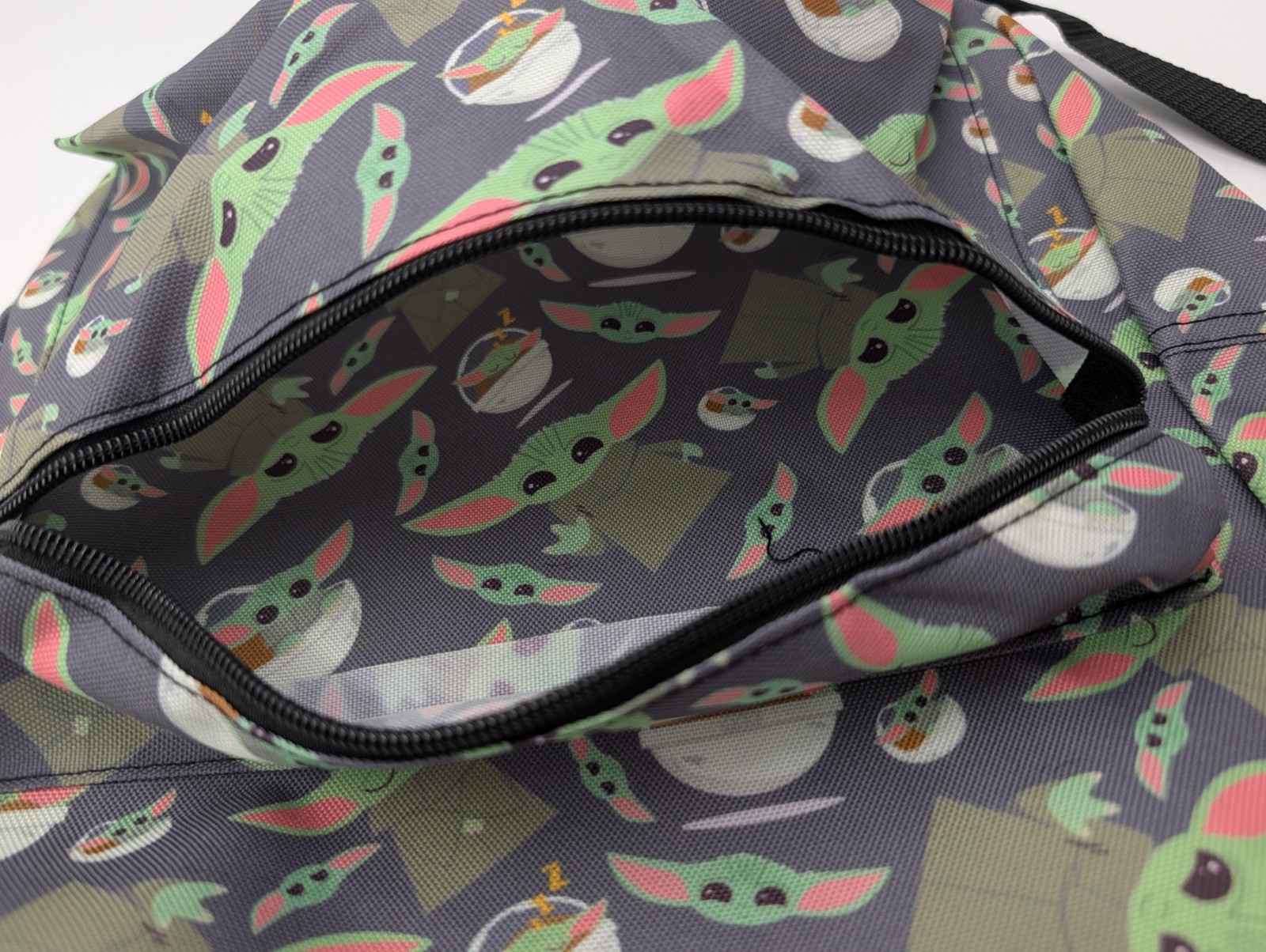 Star Wars Mandalorian Grogu Baby Yoda Allover Print Backpack Fast Forward Gray