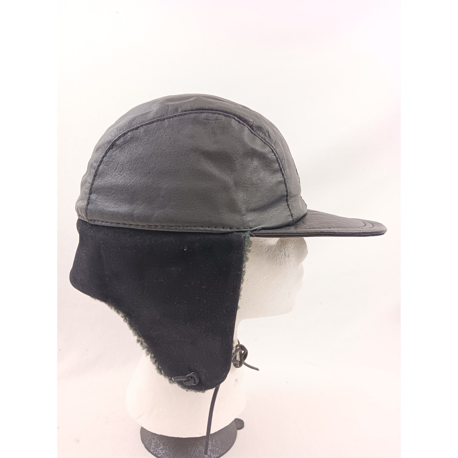 Wilsons Genuine Leather Trapper Hat Winter Ear Flap Warm Fleece Lined Medium USA