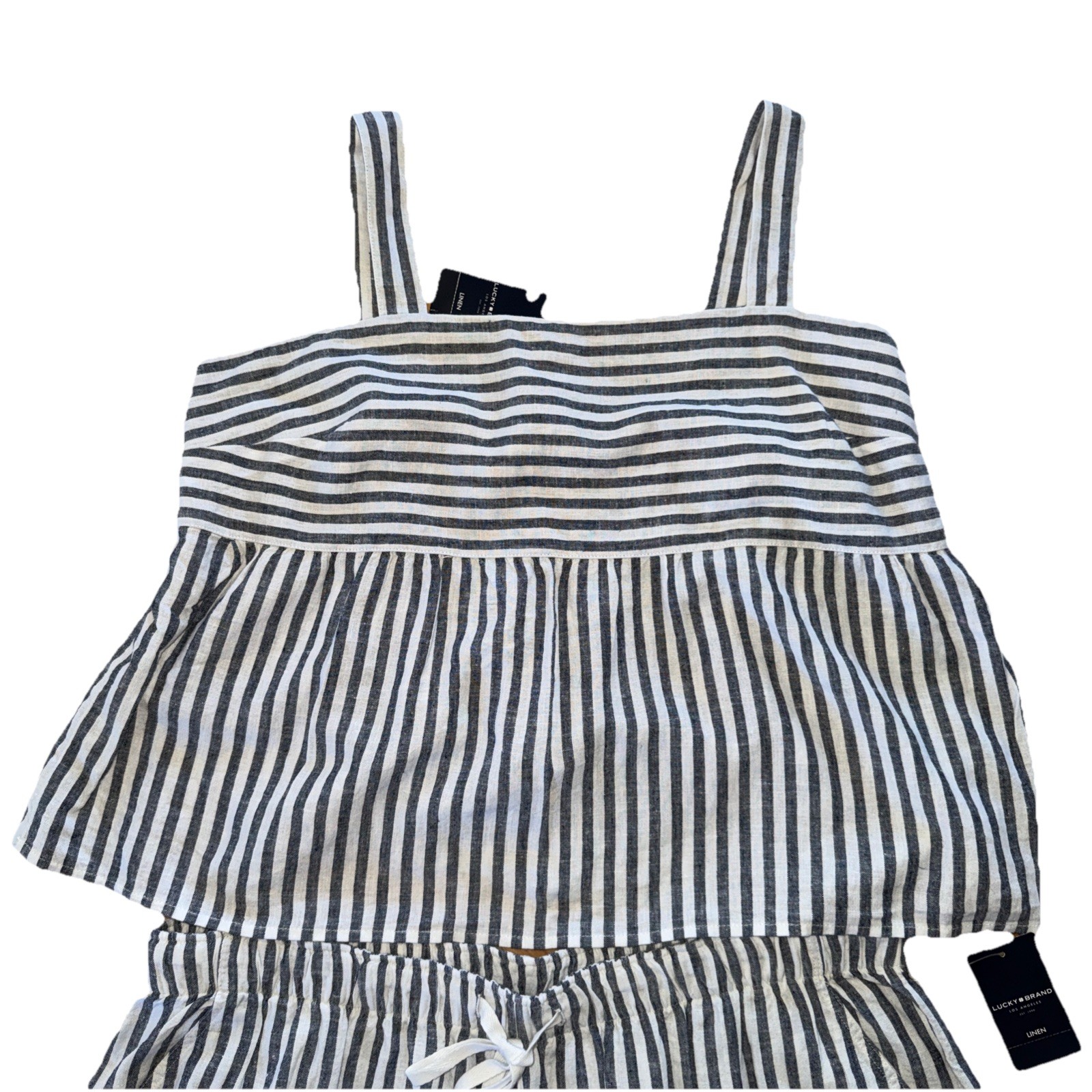 Lucky Brand Linen Blend 2-pc Drawstring Shorts & Adjustable Strap Top Size L NWT