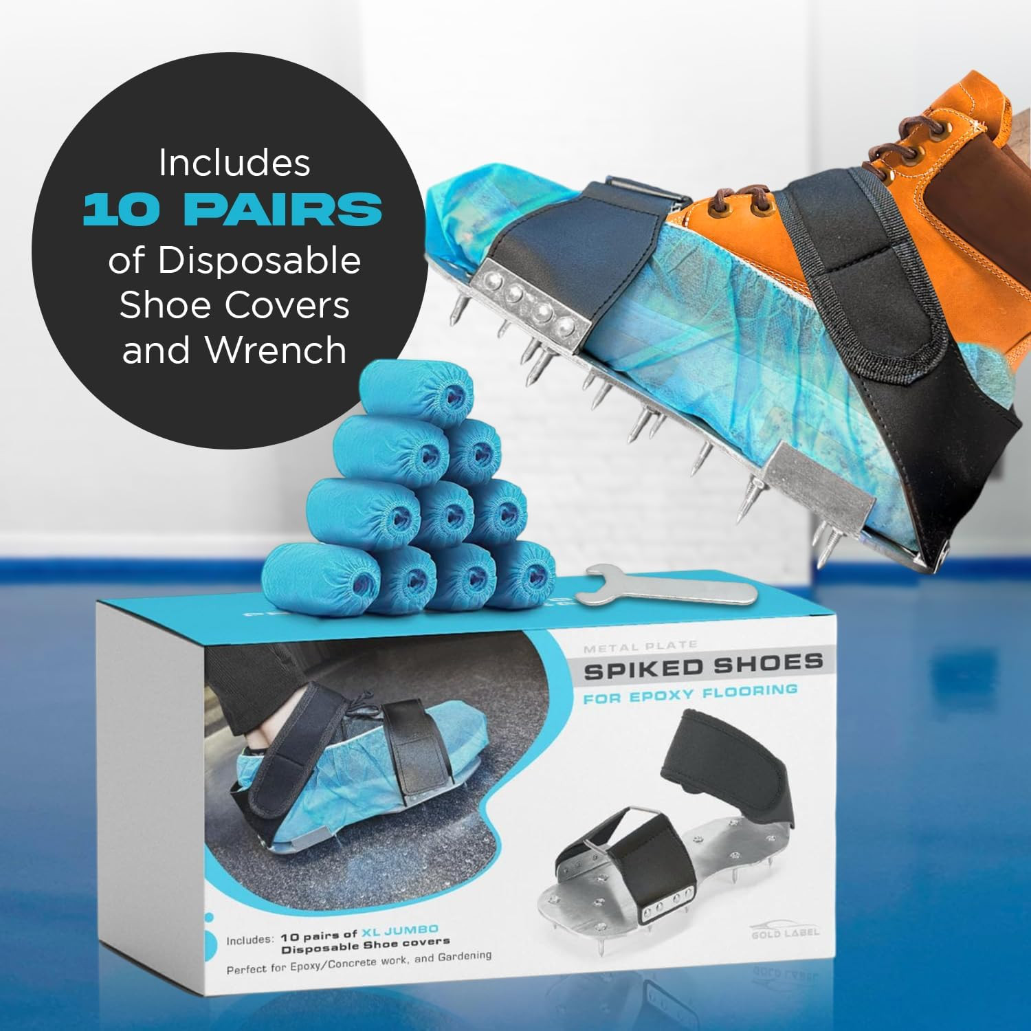 Epoxy Floor Spiked Shoes with 10 Pairs Protective Shoe Covers – Metal Plate Guni