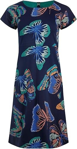 WEIRD FISH DARK BLUE BUTTERFLY PRINT TALLAHASSEE JERSEY DRESS SIZE 16 (REF 211)